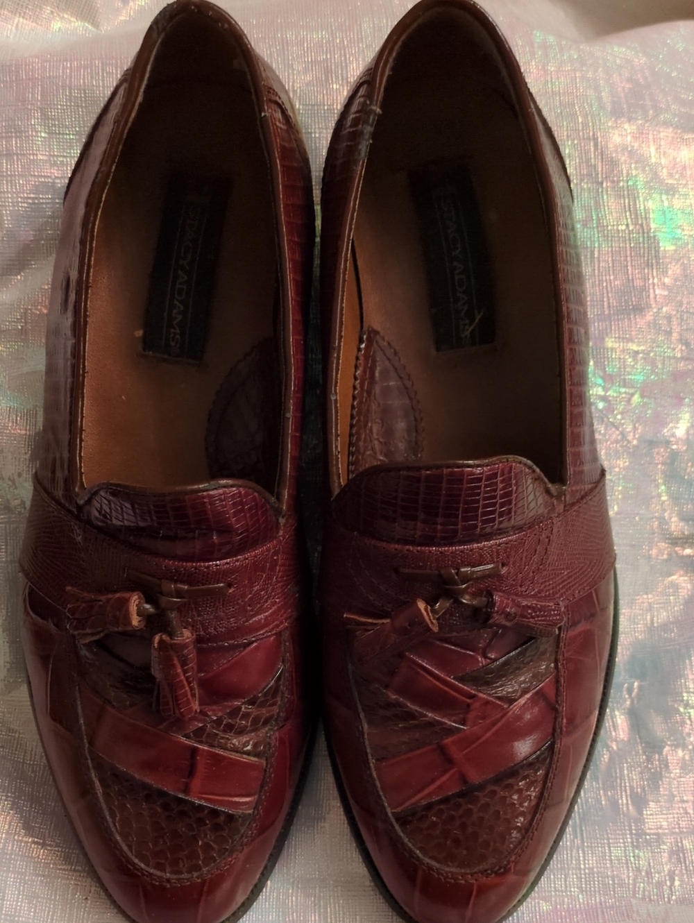 Stacy Adams Burgundy Leather Tassel Weave Loafers